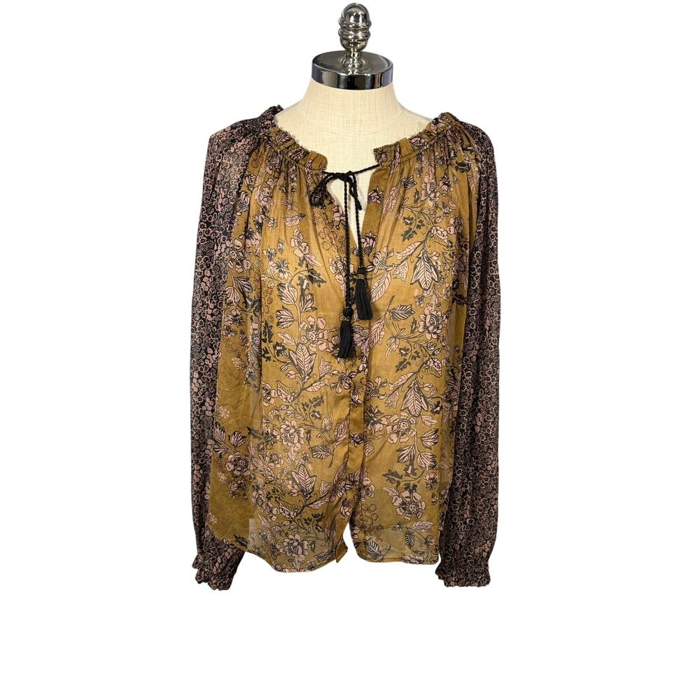 Free People Womens Hendrix Blouse Top Brown Flowy  Boho Size Large